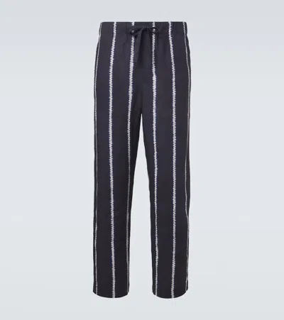 Commas Striped Linen Wide-leg Pants In Blue