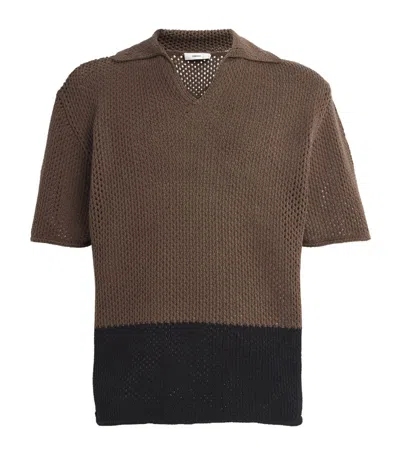Commas Two-tone Knitted Polo Shirt In Brown
