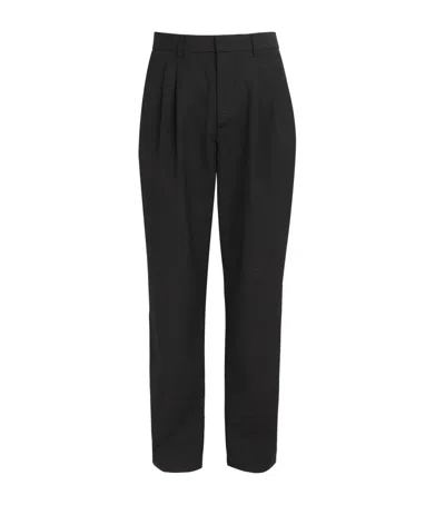 Commas Wool-linen Heathered Straight Trousers In Black