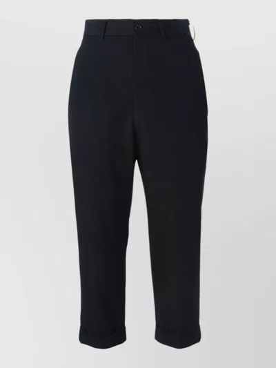 Comme Comme Cropped Trousers Belt Loops Pockets Rolled Cuffs In Blue