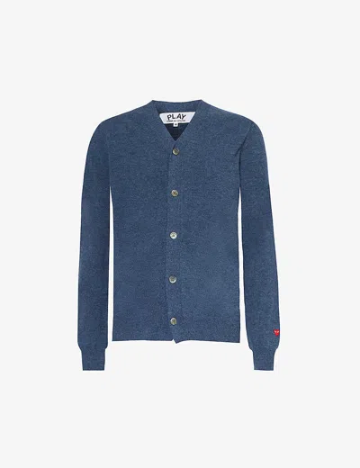 Comme De Garcon Play Mens Navy Heart-appliqué V-neck Wool-knit Cardigan