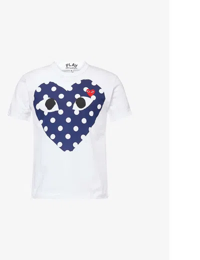 Comme De Garcon Play Mens White Big Heart Polka-dot Cotton-jersey T-shirt