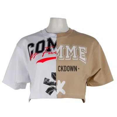 Comme Des Fuckdown Beige Couture Logo Tee With Two-tone Print