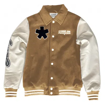 COMME DES FUCKDOWN CHIC COTTON AND FAUX LEATHER BOMBER JACKET