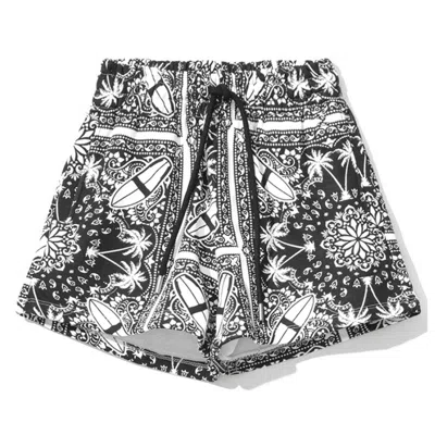 Comme Des Fuckdown Chic Monochrome Palms Cotton Shorts In Black