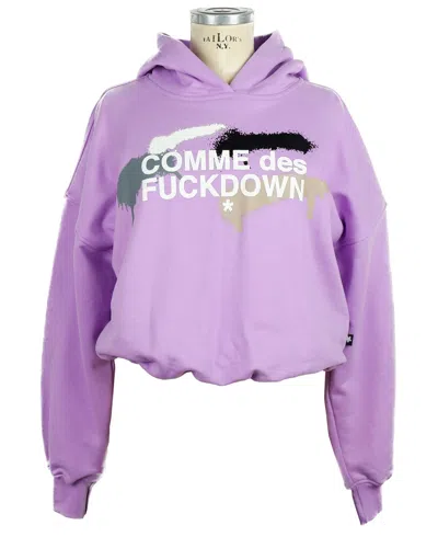 Comme Des Fuckdown Chic Purple Hooded Sweatshirt With Logo Print In Multi