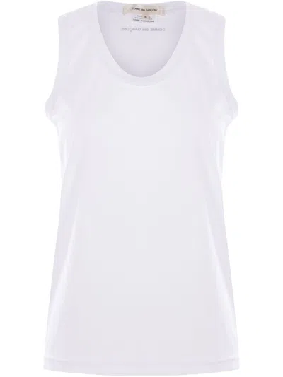 Comme Des Garçons Scoop Neck Sleeveless Straight Hem Top In White