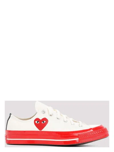 Comme Des Garçons Men's Heart Print Sneakers In White