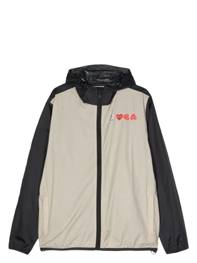 Comme Des Garãons Play Men's K-way Jacket In Beigeblack
