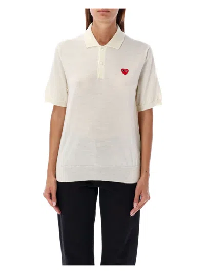 Comme Des Garçons Men's Polo Knit Red Heart T-shirt In White