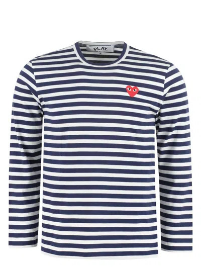 Comme Des Garçons Men's Striped Long Sleeved T Shirt In Blue