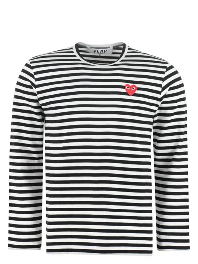 Comme Des Garçons Men's Striped Red Heart Long-sleeved T-shirt In Black