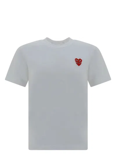 Comme Des Garçons Men's Tshirt Double Red Emblem In White