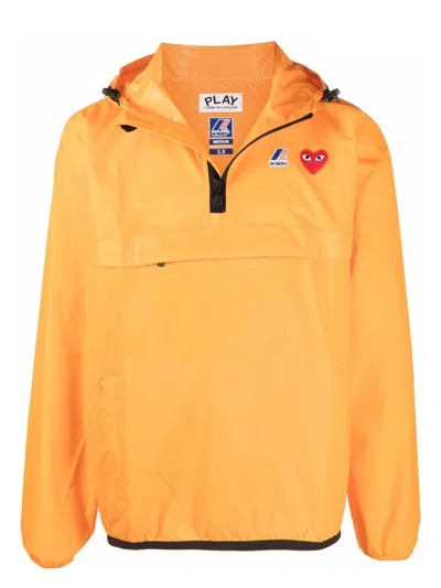 Comme Des Garãons Play Men's X K Way Pullover Hooded Jacket In Yellow,orange