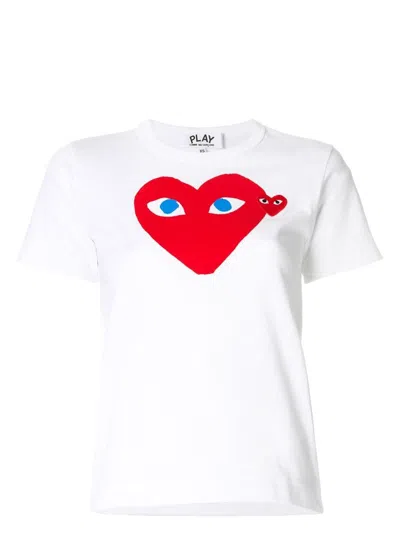 Comme Des Garãons Play Women's Heart Logo Cotton T Shirt In White