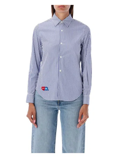 Comme Des Garãons Play Women's Pixel Shirt In Blue,white Stripes