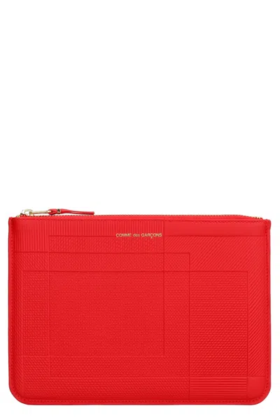 Comme Des Garãons Wallet Men's Logo Detail Flat Leather Pouch In Red