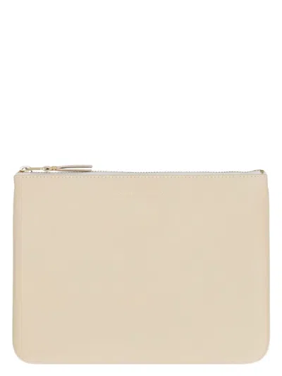 Comme Des Garãons Wallet Men's Logo Detail Flat Leather Pouch In Sand