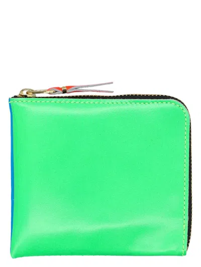 Comme Des Garãons Wallet Men's Super Fluo Small Zip Coin Wallet In Green Blue