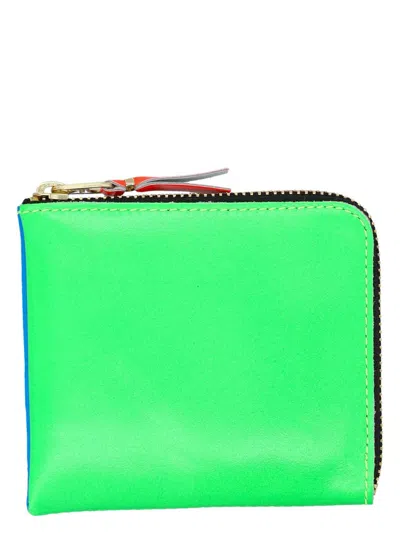 Comme Des Garãons Wallet Men's Super Fluo Small Zip Coin Wallet In Green Blue