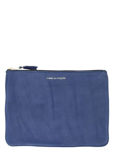 Comme Des Garãons Wallet Men's Washed Zip Pouch In Navy