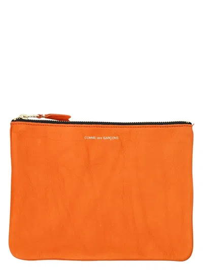Comme Des Garãons Wallet Men's Washed Zip Pouch In Orange