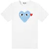 Comme Des Garcon Blue Two Hearts T-shirt In White