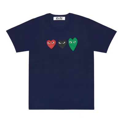 Comme Des Garcon Kids' Navy Triple Heart T-shirt In Blue