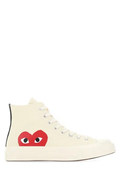 Comme Des Garçon Play Ivory Canvas Sneakers In White
