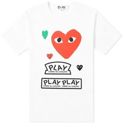 Comme Des Garcon Kids' Red Colorful Hearts T-shirt In White