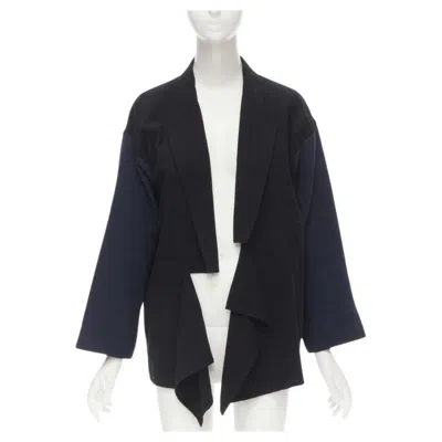 Pre-owned Comme Des Garçons Comme Des Garcons 1980's Vintage Deconstructed Black Navy Drape Front Blazer M In Blue