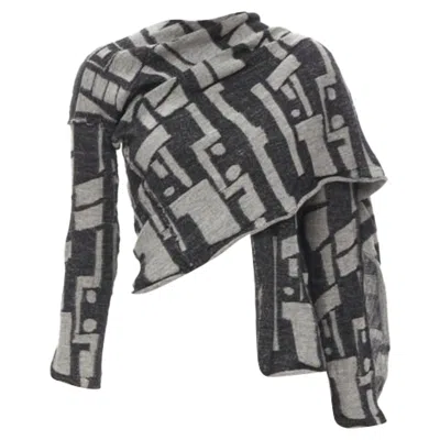 Comme Des Garçons Comme Des Garcons 1980's Vintage Grey Abstract Wool Intarsia Wrap Scarf Cardigan In Gray
