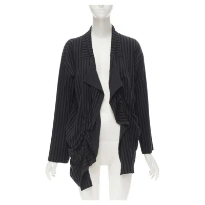 Pre-owned Comme Des Garçons Comme Des Garcons 1980's Vintage Grey Black Striped Wool Draped Front Jacket M In Gray