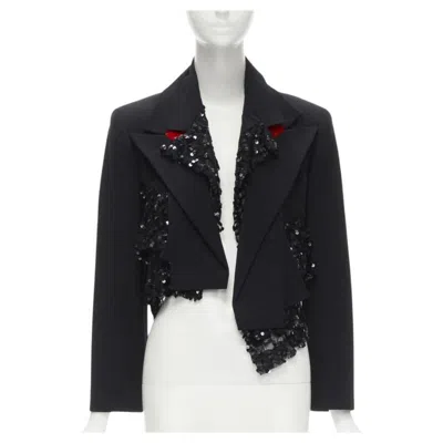 Pre-owned Comme Des Garçons Comme Des Garcons 1980's Vintage Runway Black Sequins Mesh Cropped Jacket S