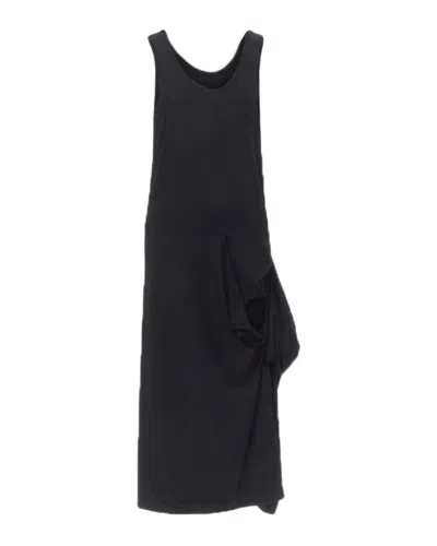 Comme Des Garçons Comme Des Garcons 1980s Vintage Draped Cut Out Detail Scoop Neck Midi Dress In Black