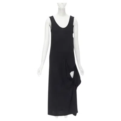 Pre-owned Comme Des Garçons Comme Des Garcons 1980s Vintage Draped Cut Out Detail Scoop Neck Midi Dress M In Black