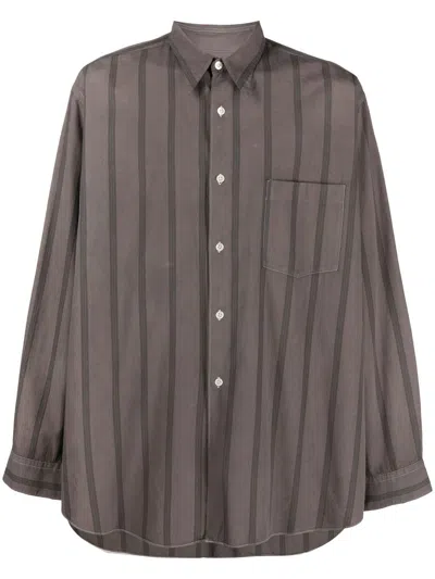 Pre-owned Comme Des Garçons 1990s Cutaway Collar Striped Shirt In Brown