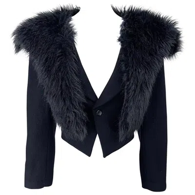 Pre-owned Comme Des Garçons 1990s Faux Fur Black Wool Vintage 90s Cropped Blazer Jacket