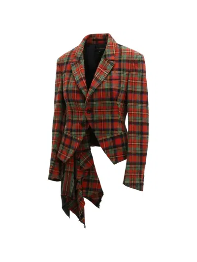 Pre-owned Comme Des Garçons 1990s Plaid Asymmetric Blazer In Red
