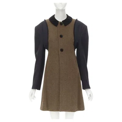 Pre-owned Comme Des Garçons Comme Des Garcons 1993 Runway Vintage Herringbone Reconstructed Sleeve Coat S In Black