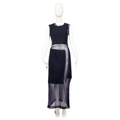 Pre-owned Comme Des Garçons 1997 Comme Des Garcons Navy Wool 3 Piece Runway Ensemble With Sheer Panels In Blue