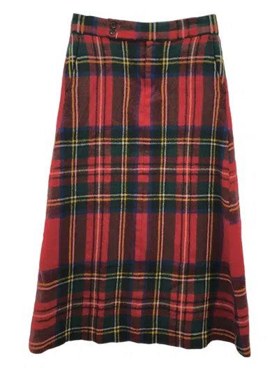 Pre-owned Comme Des Garçons 2000s Plaid Wool Skirt In Red