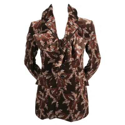 Pre-owned Comme Des Garçons 2001 Comme Des Garcons Floral Velvet Jacket With Ruffled Collar In Black