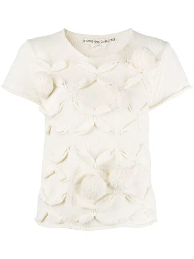 Pre-owned Comme Des Garçons 2003 Pompom Embellished Knitted T-shirt In Neutrals
