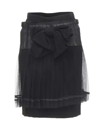 Comme Des Garçons Comme Des Garcons 2004 Black Bow Buckle Layered Pleated Net Mesh Skirt