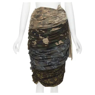 Pre-owned Comme Des Garçons Comme Des Garcons 2005 Runway Mixed Cotton Nylon Blue Green Camo Ruched Skirt Xs