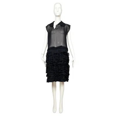 Pre-owned Comme Des Garçons 2008 Comme Des Garcons Navy Blue Sheer Dress With Ruffles