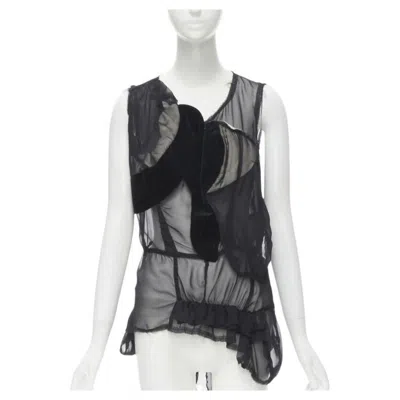 Pre-owned Comme Des Garçons Comme Des Garcons 2009 Black Sheer Velvet Patchwork Bumps Raw Sleeveless Vest M