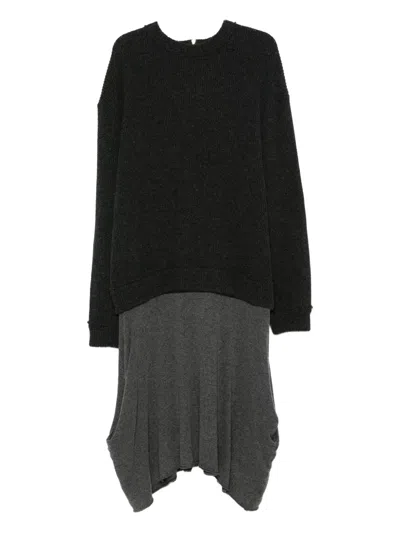 Pre-owned Comme Des Garçons 2010s Ribbed-knit Layered Dress In Gray
