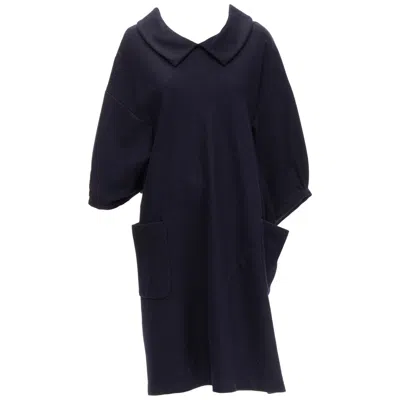 Pre-owned Comme Des Garçons Comme Des Garcons 2013 Navy Wool Peterpan Collar Asymmetric Boxy Short Dress S In Blue